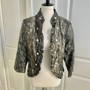 New Directions Green Faux Snake Skin Animal Blazer Size Large